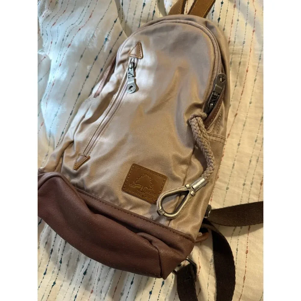 TSD Brand Urban Light Coated Canvas Sling Bag in Beige NWOT